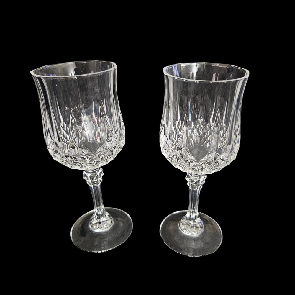 Vintage Clear Pressed Glass Wine Goblets Diamond Paneled Set of 3